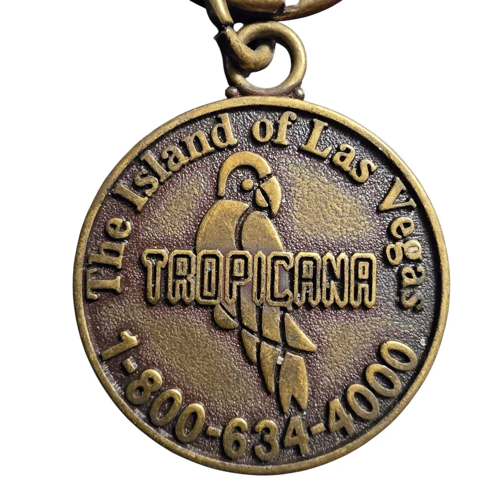 Vintage Tropicana Hotel & Casino Las Vegas Brass Keychain Parrot Logo Souvenir